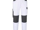 a close up of a pair of white and black work pants