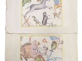 deux dessins d'animaux et d'oiseaux sur une feuille de papier
