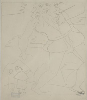 une image représentant un dessin d'un homme et d'une femme sur une plage