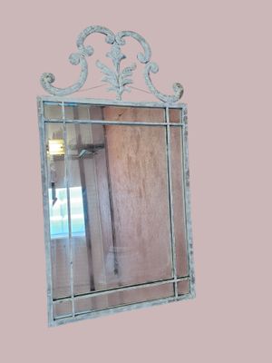 Ensemble Console et Miroir En métal brossé blanchi