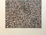 a drawing of a black and white square with red dots on it