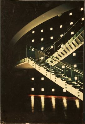 a black and white photo of a staircase in a building
