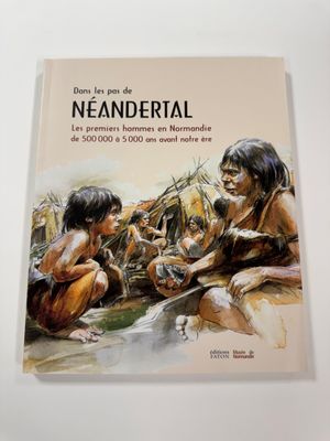 the cover of the book neanderial, with two children sitting on a rock