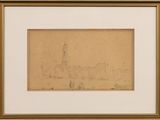 an image of a drawing of a city with a clock tower in the background