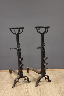 pair of vintage industrial cast iron candlesticks on cast iron bases