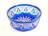 blue and white glass bowl on a white background