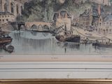 a picture of a painting of a city by the water