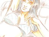 dessin représentant une femme allongée dans son lit, la main posée sur la poitrine
