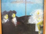 a painting of a group of people sitting at a piano