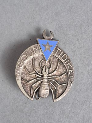 un gros plan d'une médaille d'argent sur laquelle figure une araignée