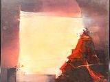 une peinture à l'huile représentant un homme vêtu d'une robe rouge, assis devant une fenêtre