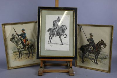 trois photos encadrées représentant des hommes à cheval et un homme à cheval