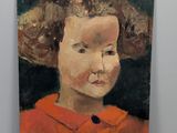 portrait d'une jeune fille en robe rouge, huile sur toile, signé et daté