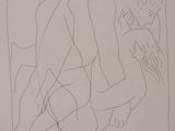 pencil drawing of a man and a woman hugging in front of a picture