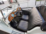 a white car with black leather seats and a steering wheel