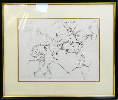 framed drawing of a group of people dancing in a dance pose