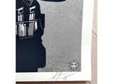 a black and white photo of a star wars poster with a darth vader helmet