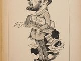 an old book with a drawing of a man in a suit and tie