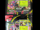two packs of pokemon trading cards are shown on a black background