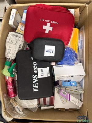 a box full of medical supplies sitting on top of a table