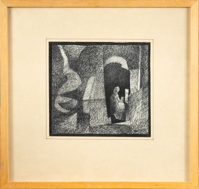 an image of a black and white drawing of a man and a woman