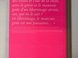 a pink book on the wall with a pink cover