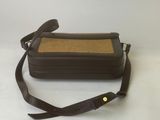 brown leather and rattan cross body bag with shoulder strap