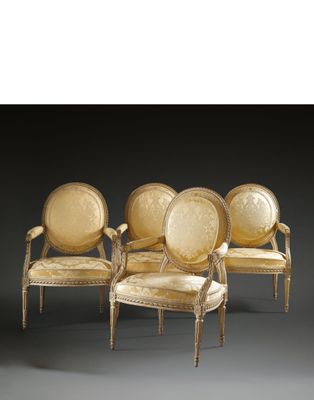 trois fauteuils de style Louis II et une paire de fauteuils