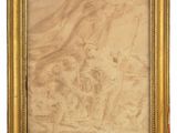 an old picture frame with a painting of a woman and a man