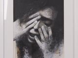 painting of a woman covering her face with her hands in front of her face