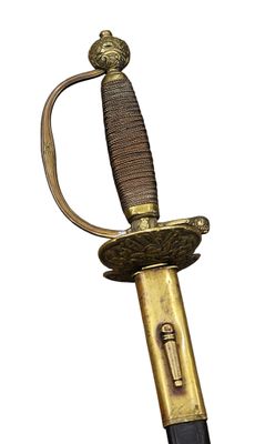 an image of a sword with a gold handle on a white background