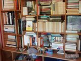 une étagère avec de nombreux livres dans une pièce