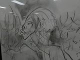 a drawing of a woman and a deer on the wall