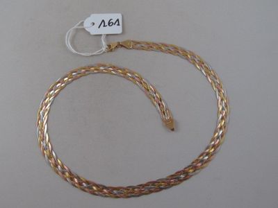 a gold chain with a tag attached to it