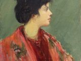 a painting of a woman in a red kimono
