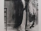 an image of a drawing of a woman in a dress and a man in a hat