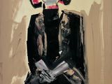 an image of a painting of a woman with a pink hat