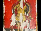 an image of a painting of a man on a horse on a black background