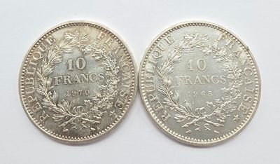deux pièces d'argent portant le nom de la France et la date du XXe siècle