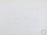 a drawing of a man sitting on a bench