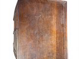 an old wooden box with a handle on a white background