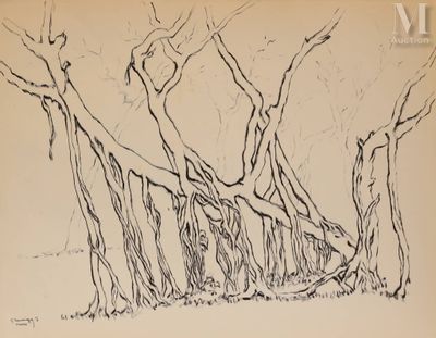 une image représentant un dessin d'un groupe d'arbres dans une forêt