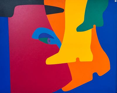 an image of a painting of a man ' s face with different colors