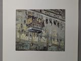 painting of a chandelier hanging from a ceiling in a room