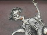 a painting of a man riding a horse with a skull on it