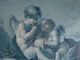 a picture of a painting of a woman and a child