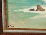 a picture of a painting of a beach scene in a frame