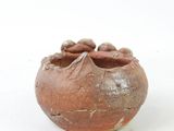 a small brown vase sitting on top of a white table