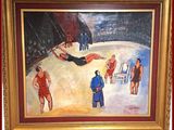 un tableau représentant un homme allongé sur la plage