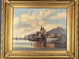 une image d'une peinture représentant un bateau dans l'eau